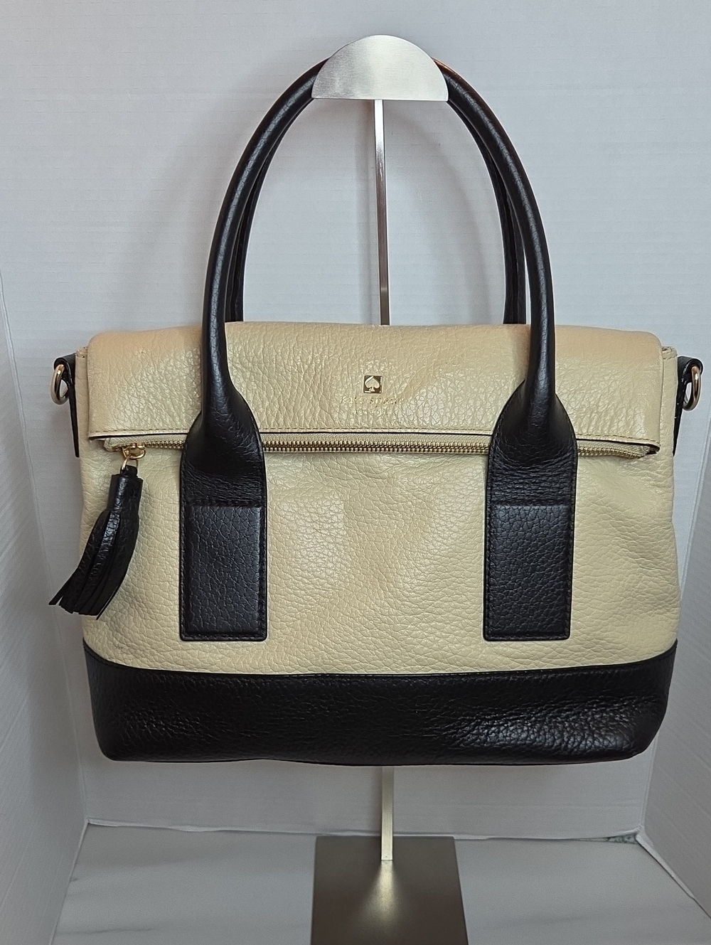 kate spade Two-Tone Cream and Black Leather Satchel - Picture 1 of 13